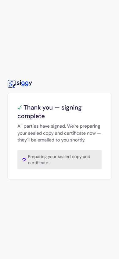 Signing complete on a phone